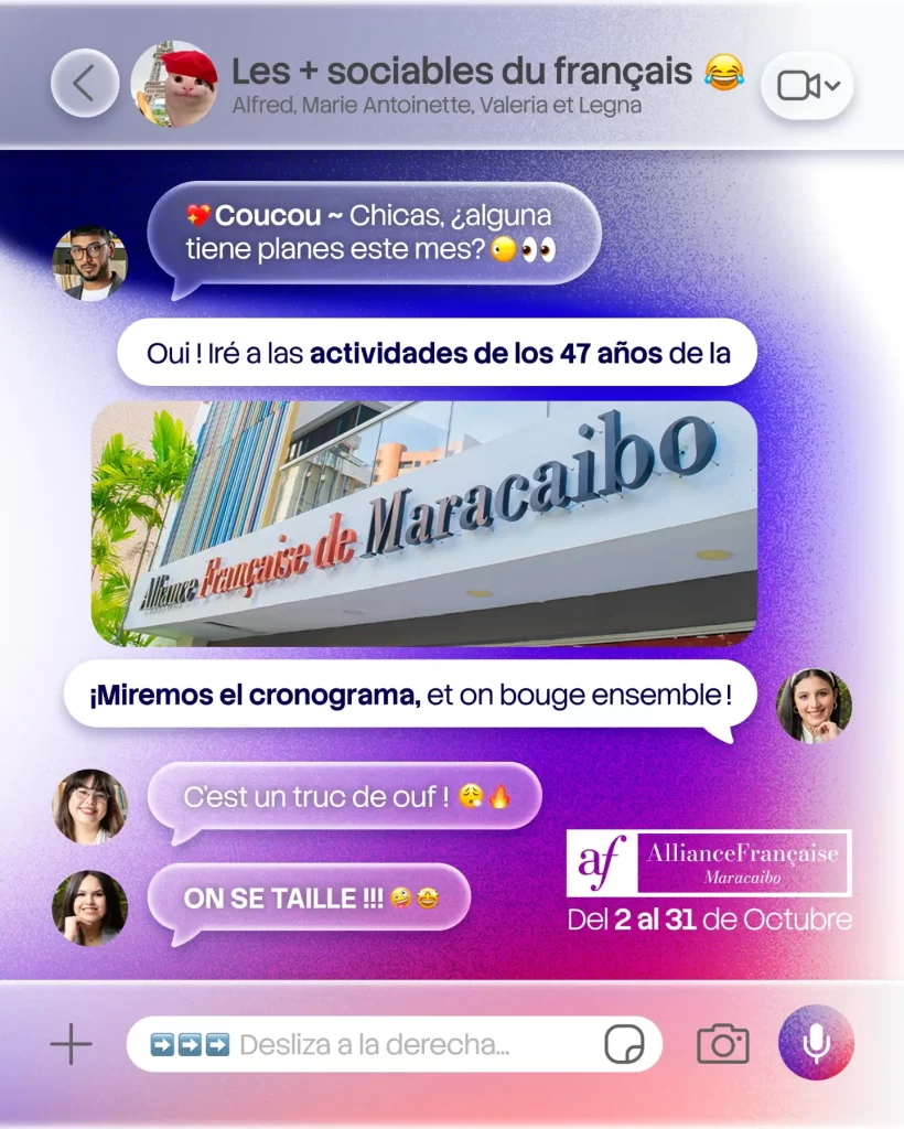 Afiche de la programación del 47 aniversario de la Alianza Francesa de Maracaibo, octubre de 2026